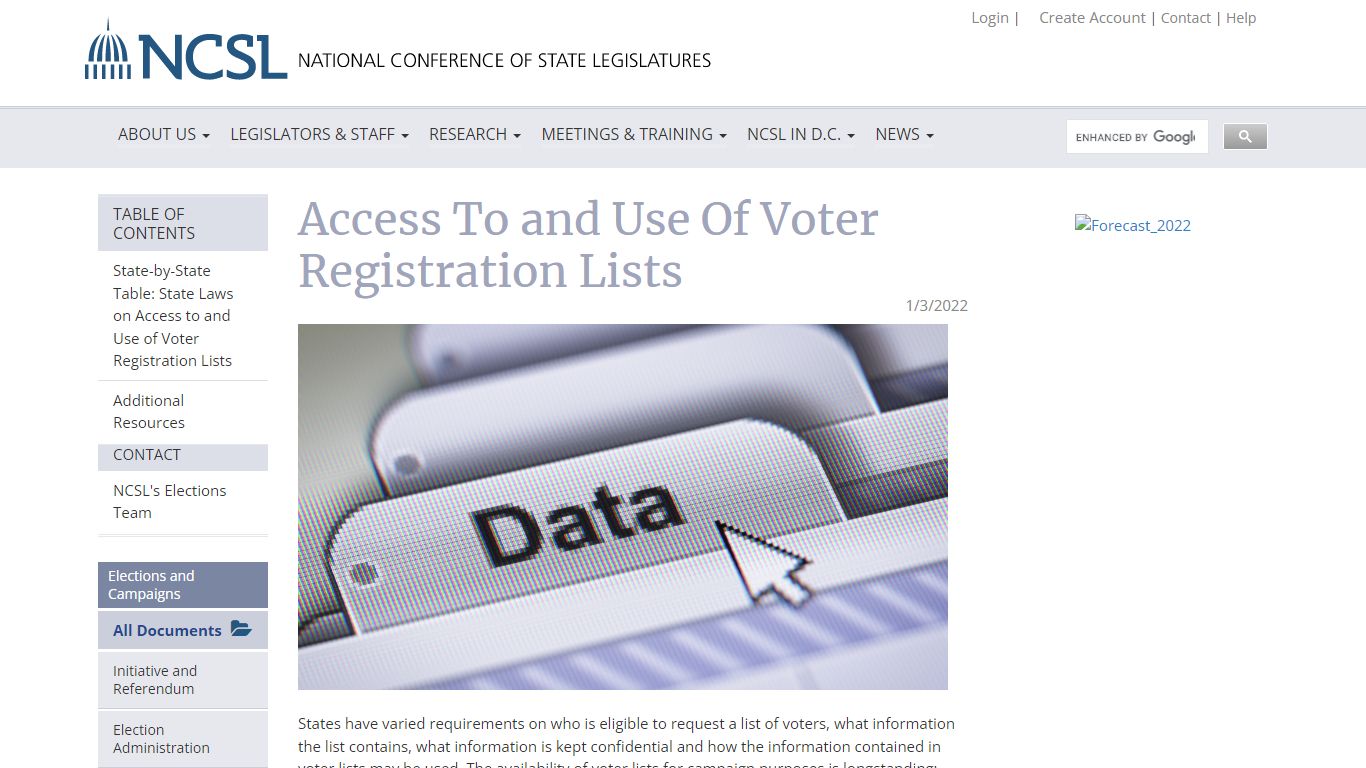 Access To and Use Of Voter Registration Lists - National Conference of ...