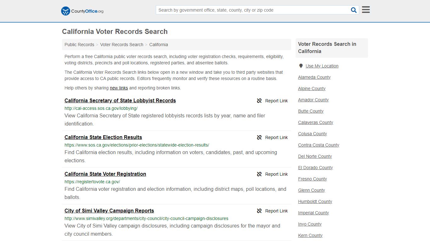 California Voter Records Search - County Office