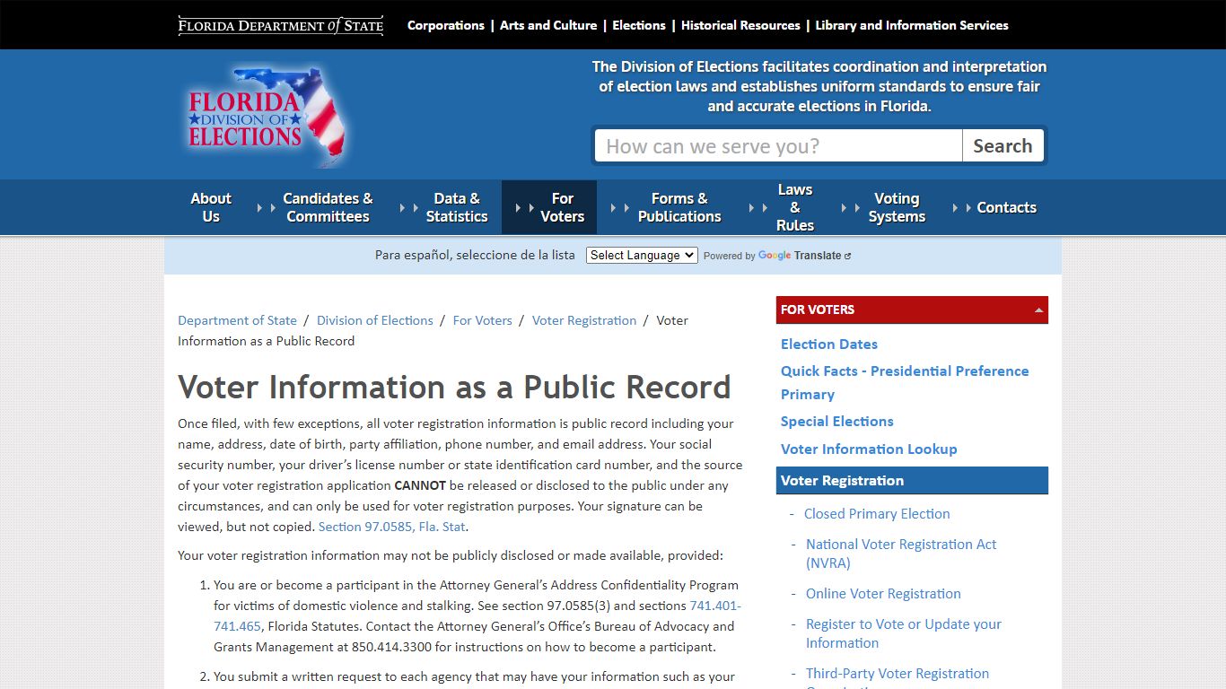 Voter Information as a Public Record - Division of Elections - Florida ...